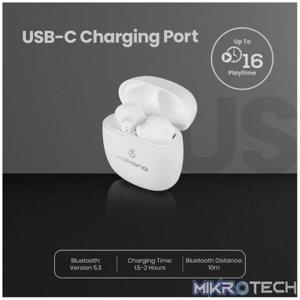 Volkano Sleek Series TWS Earphones - White - Image 9