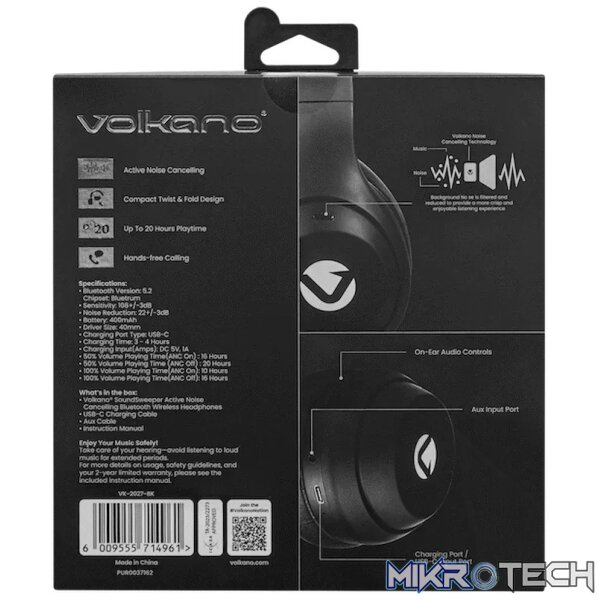 Volkano SoundSweeper Series Active Noise Cancelling bluetooth Headphones - Black - Image 9