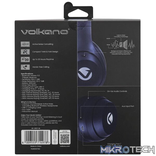 Volkano SoundSweeper Series Active Noise Cancelling bluetooth Headphones - Blue - Image 7