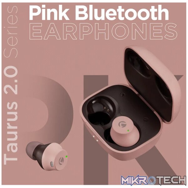 Volkano Taurus Series 2.0 True Wireless Earphones with Charging Case - Pink - Image 5