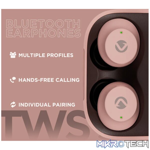 Volkano Taurus Series 2.0 True Wireless Earphones with Charging Case - Pink - Image 6