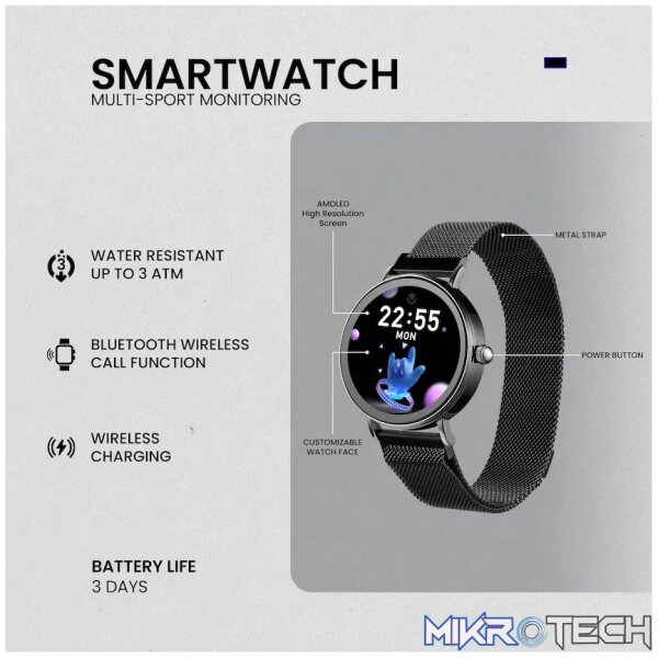 Volkano Valencia Series Ladies Smart Watch - Black - Image 13