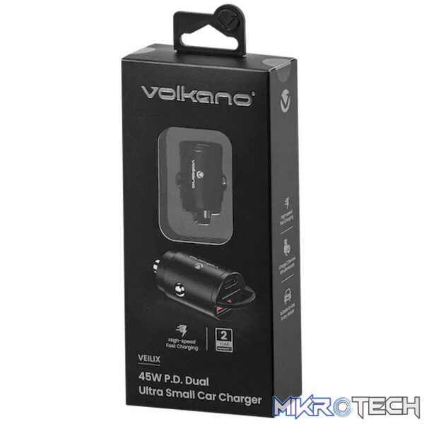 Volkano Veilix Series 45w PD Dual USB-A and USB-C Ultra Small Car Charger - Black - Image 2