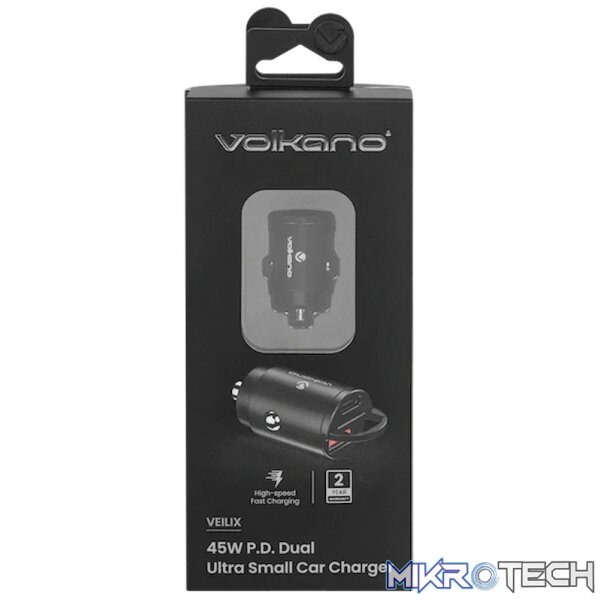 Volkano Veilix Series 45w PD Dual USB-A and USB-C Ultra Small Car Charger - Black - Image 3