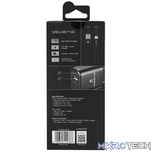 Volkano Volt-C Series Dual USB and USB-C Wall Charger with USB to USB-C Cable Included - Image 4