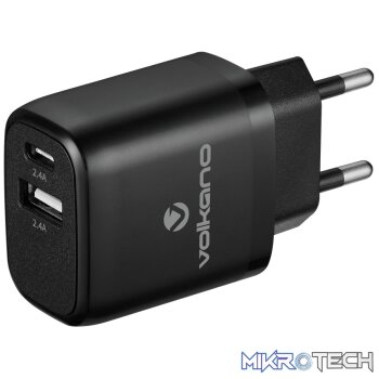 Volkano Volt-C Series Dual USB and USB-C Wall Charger with USB to USB-C Cable Included