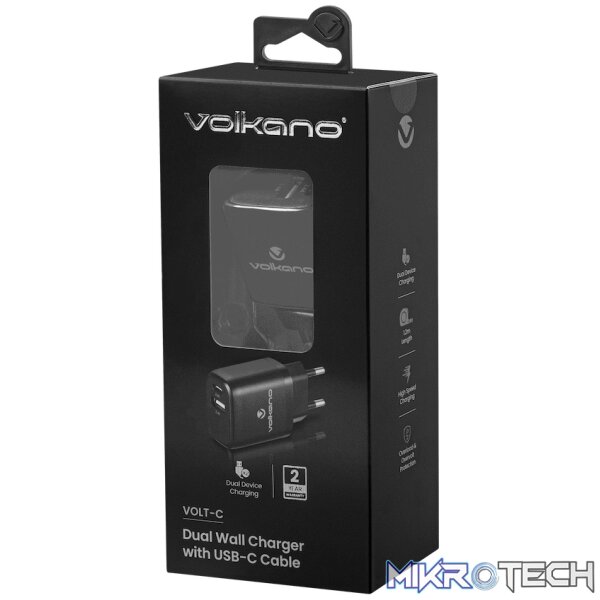 Volkano Volt-C Series Dual USB and USB-C Wall Charger with USB to USB-C Cable Included - Image 5