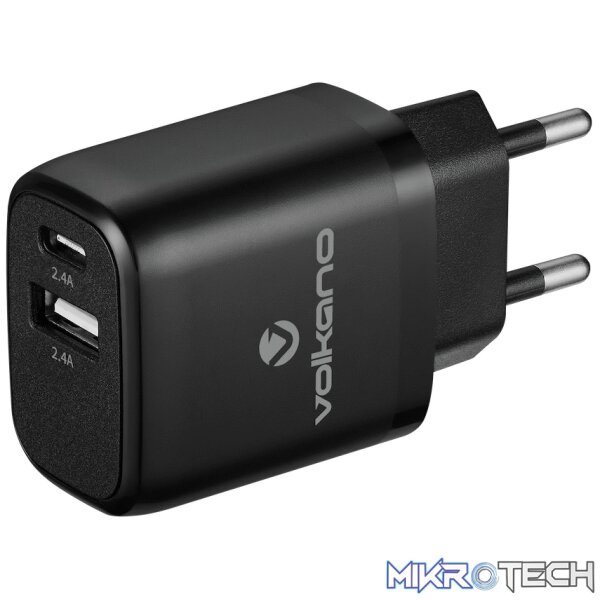Volkano Volt-C Series Dual USB and USB-C Wall Charger with USB to USB-C Cable Included Volkano Volt-C Series Dual USB and USB-C Wall Charger with USB to USB-C Cable Included