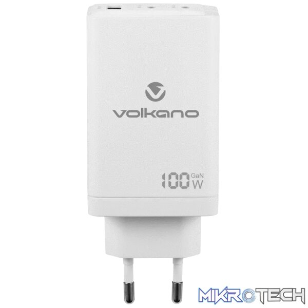 Volkano WattPro Series Triple Port 100W GanN Wall Charger - White - Image 2