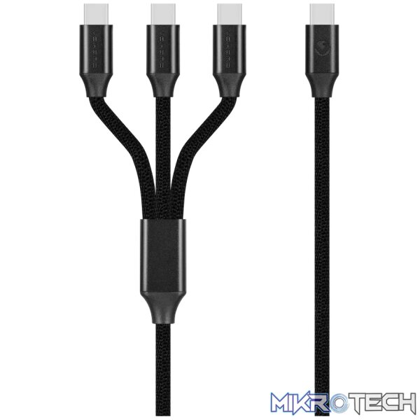 Volkano Weave Series 100w 3-in-1 Charge Cable (3 x Type C) - Black Volkano Weave Series 100w 3-in-1 Charge Cable (3 x Type C) - Black