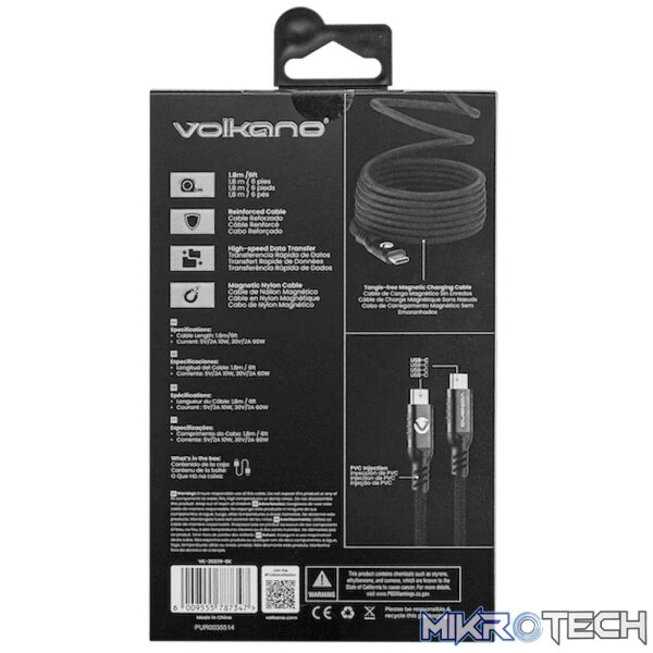 Volkano Weave Series 60w Magnetic Type-C Cable - Black - Image 4