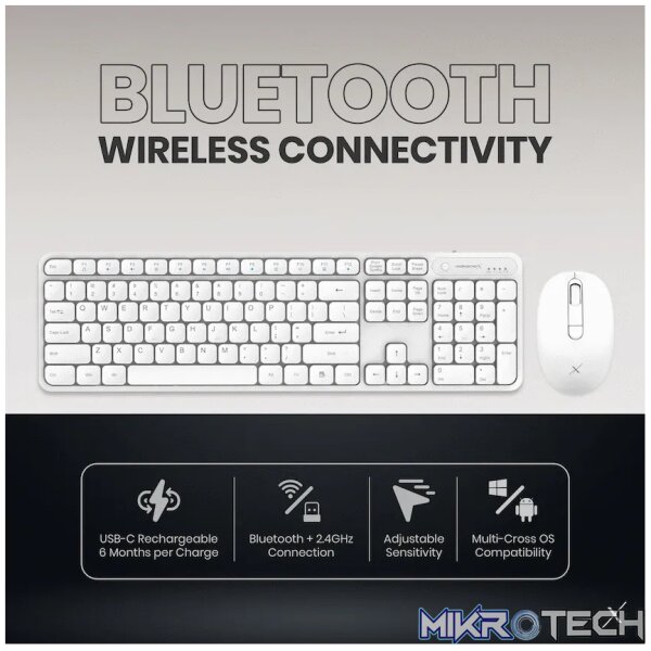 VolkanoX Garnet Bluetooth Wireless Keyboard and Mouse Combo - White - Image 9