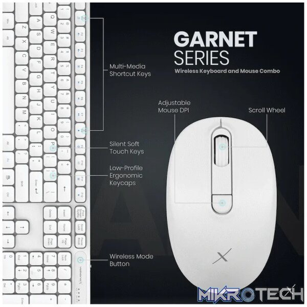VolkanoX Garnet Bluetooth Wireless Keyboard and Mouse Combo - White - Image 10