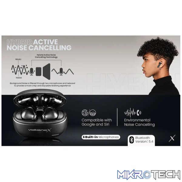 VolkanoX VXT200S Hybrid ANC TWS Earphones - Black - Image 13