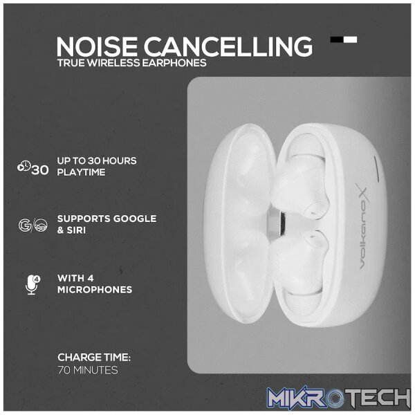 VolkanoX VXT200S Hybrid ANC TWS Earphones - White - Image 8