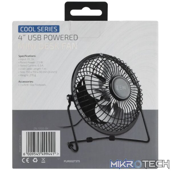 ZEN Cool Series 4 inch Mini Desk Fan - Black - Image 6