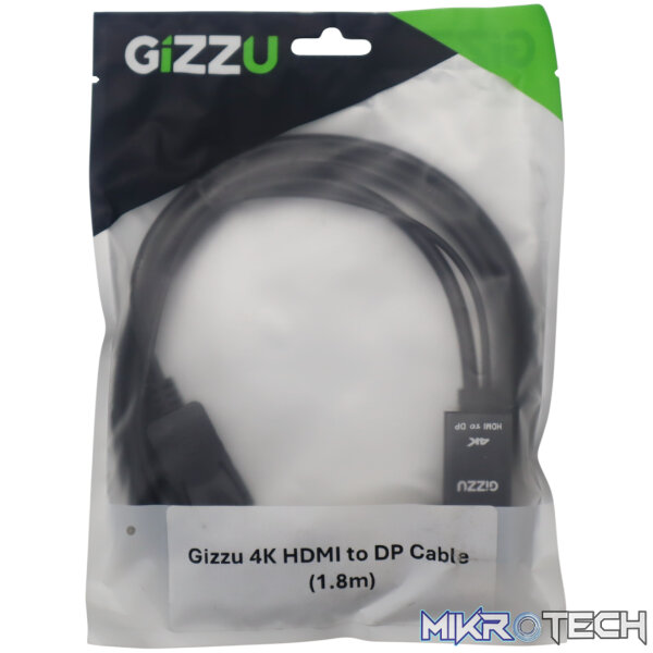 Gizzu 4K HDMI to DP Cable (1.8m) - Black - Image 3