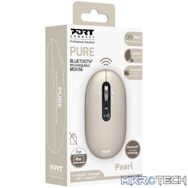 Port Connect PURE MAC Rechargeable Wireless and Bluetooth Mouse - Pearl - Image 5