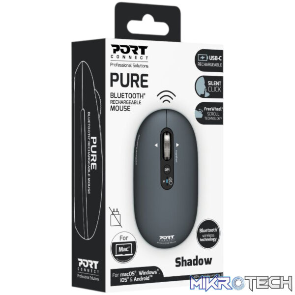 Port Connect PURE MAC Rechargeable Wireless and Bluetooth Mouse - Shadow - Image 5