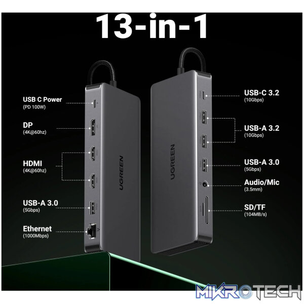 UGreen CM681 Revodok Pro 13-in-1 USB Type-C HDMI and DisplayPort Docking Station - Image 5