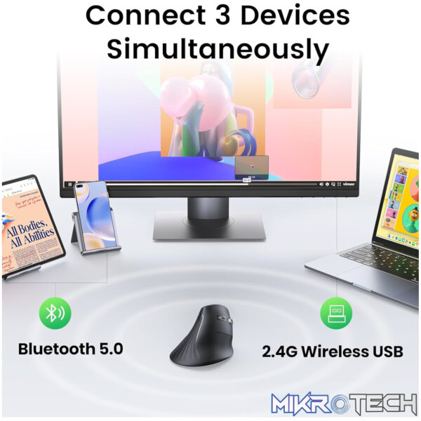 UGreen Multi-Mode Vertical Mouse Bluetooth and 2.4G Wireless–Black - Image 5
