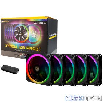 Antec Prizm 120 ARGB Case Fan 5 Pack + Controller - Black