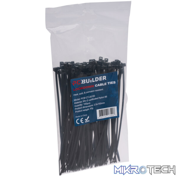 PCBuilder LOCKDOWN 150mm Cable Ties (100 pcs) - Black - Image 3