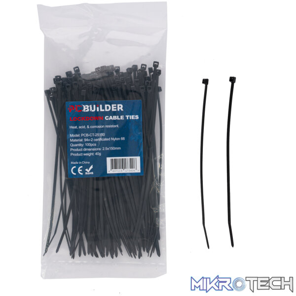 PCBuilder LOCKDOWN 150mm Cable Ties (100 pcs) - Black - Image 5