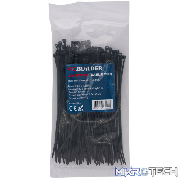 PCBuilder LOCKDOWN 150mm Cable Ties (100 pcs) - Black PCBuilder LOCKDOWN 150mm Cable Ties (100 pcs) - Black