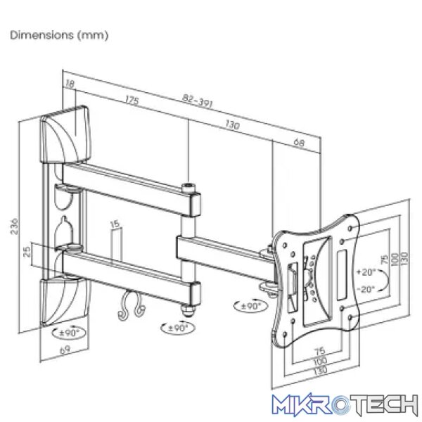 Bracket 13" -  27" Full Motion, 35Kg - Image 3