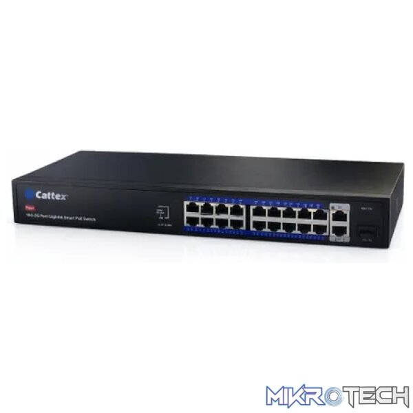 Cattex 16 Port 1GE PoE Switch with 2 x RJ45 1GE and 1 x 1GE SFP Uplink - Image 3