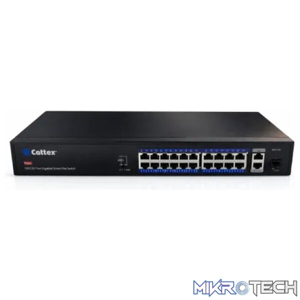 Cattex 16 Port 1GE PoE Switch with 2 x RJ45 1GE and 1 x 1GE SFP Uplink Cattex 16 Port 1GE PoE Switch with 2 x RJ45 1GE and 1 x 1GE SFP Uplink