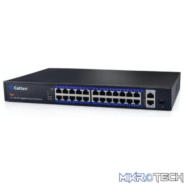Cattex 24 Port 1GE PoE Switch with 2 x RJ45 1GE and 1 x 1GE SFP Uplink - Image 3