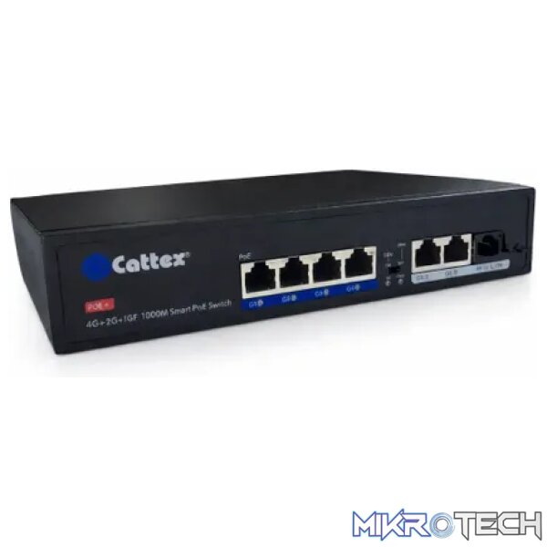 Cattex 4 Port 1GE PoE Switch with 2 x RJ45 1GE and 1 x 1GE SFP Uplink - Image 3