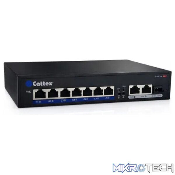 Cattex 8 Port 1GE PoE Switch with 2 x RJ45 1GE and 1 x 1GE SFP Uplink - Image 3