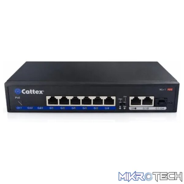 Cattex 8 Port 1GE PoE Switch with 2 x RJ45 1GE and 1 x 1GE SFP Uplink - Image 5