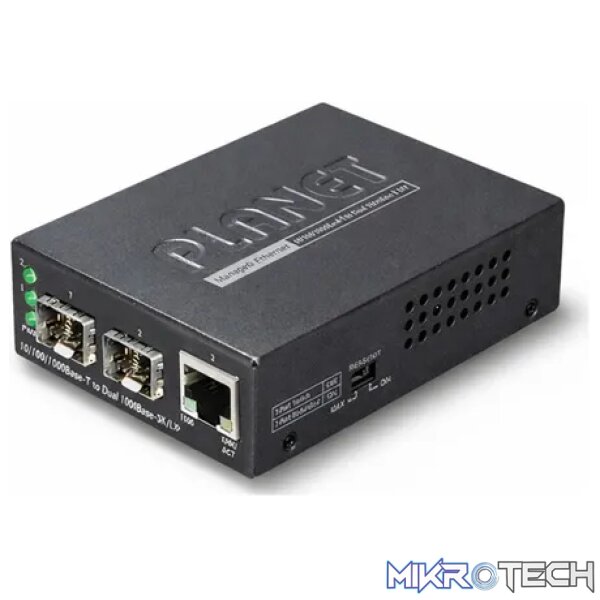 Planet 10/100/1000Base-T to Dual 1000Base-X SFP Media Converter - Networking - Image 2