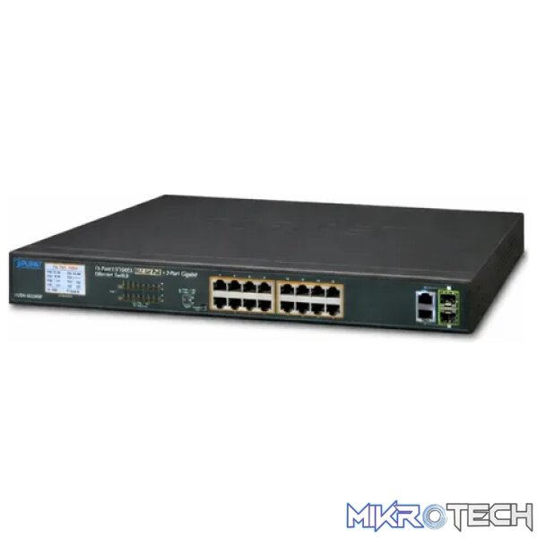 Planet 16-Port 10/100TX 802.3at PoE + 2-Port Gigabit TP/SFP Combo Ethernet Switch With LCD PoE Monitor (300W) - Networking - Image 3