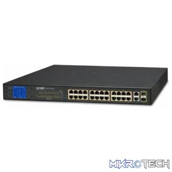 Planet 24-Port 10/100TX 802.3at PoE + 2-Port Gigabit TP/SFP Combo Ethernet Switch With LCD PoE Monitor (300W) - Networking