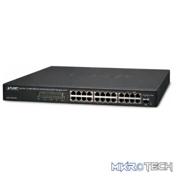 Planet 24-Port 10/100TX 802.3at PoE + 2-Port Gigabit TP/SFP Combo Web Smart Ethernet Switch / 220W PoE budget - Networking