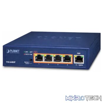 Planet 4-Port 10/100TX 802.3af/at PoE + 2-Port 10/100TX Desktop Switch (60 Watts) - Networking