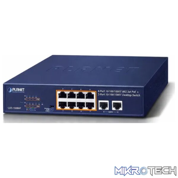 Planet 8-Port 10/100/1000T 802.3at PoE + 2-Port 10/100/1000T Desktop Switch (120 watts) - Networking Planet 8-Port 10/100/1000T 802.3at PoE + 2-Port 10/100/1000T Desktop Switch (120 watts) - Networking