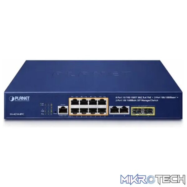 Planet 8-Port 10/100/1000T PoE + 2x 10/100/1000T+ 2x100/1000X SFP Managed Switch - Networking Planet 8-Port 10/100/1000T PoE + 2x 10/100/1000T+ 2x100/1000X SFP Managed Switch - Networking