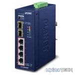 Planet IP30 Industrial 4-Port 10/100/1000T 802.3at PoE+ w/ 2-Port 100/1000X SFP (-40 to 75 Degree C)