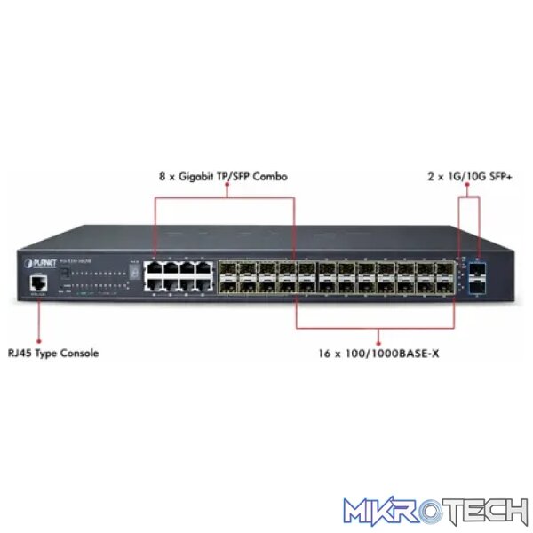 Planet L2+ 24-Port 100/1000BASE-X SFP with 8-Port Shared TP + 2-Port 10G SFP+ Managed Stackable Switch - Networking - Image 3