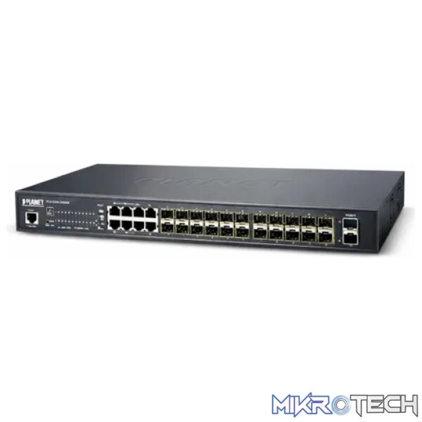 Planet L2+ 24-Port 100/1000BASE-X SFP with 8-Port Shared TP + 2-Port 10G SFP+ Managed Stackable Switch - Networking Planet L2+ 24-Port 100/1000BASE-X SFP with 8-Port Shared TP + 2-Port 10G SFP+ Managed Stackable Switch - Networking