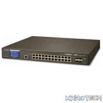 Planet L2+ 24-Port 10/100/1000T 802.3at PoE + 4-Port 10G SFP+ Managed Switch with LCD Touch Screen (400W) - Networking XV