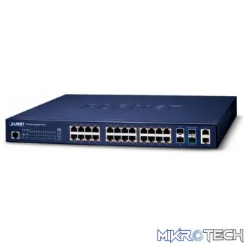 Planet L2+ 24-Port 10/100/1000T 802.3at PoE + 4-Port 10G SFP+ Stackable Managed Switch - Networking