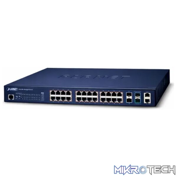 Planet L2+ 24-Port 10/100/1000T 802.3at PoE + 4-Port 10G SFP+ Stackable Managed Switch - Networking Planet L2+ 24-Port 10/100/1000T 802.3at PoE + 4-Port 10G SFP+ Stackable Managed Switch - Networking