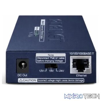 Planet Single-Port 10/100/1000Mbps Ultra PoE Splitter (12V/19V/24V) - Networking